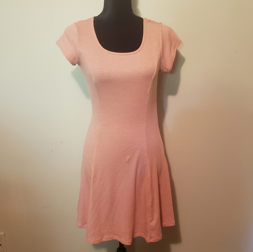 Peach Ribbed Skater Dress